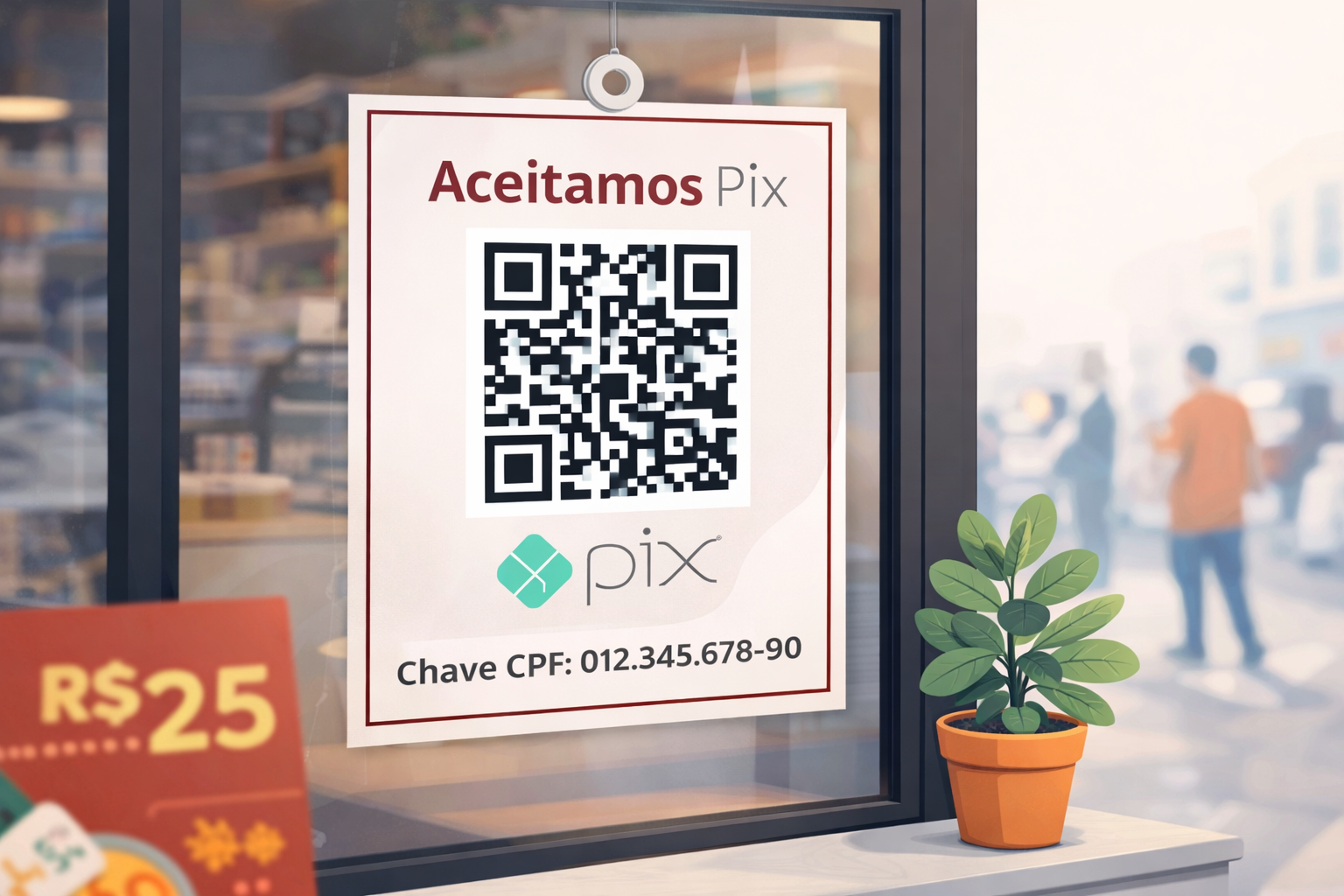 Cartaz impresso com QR Code Pix em PDF