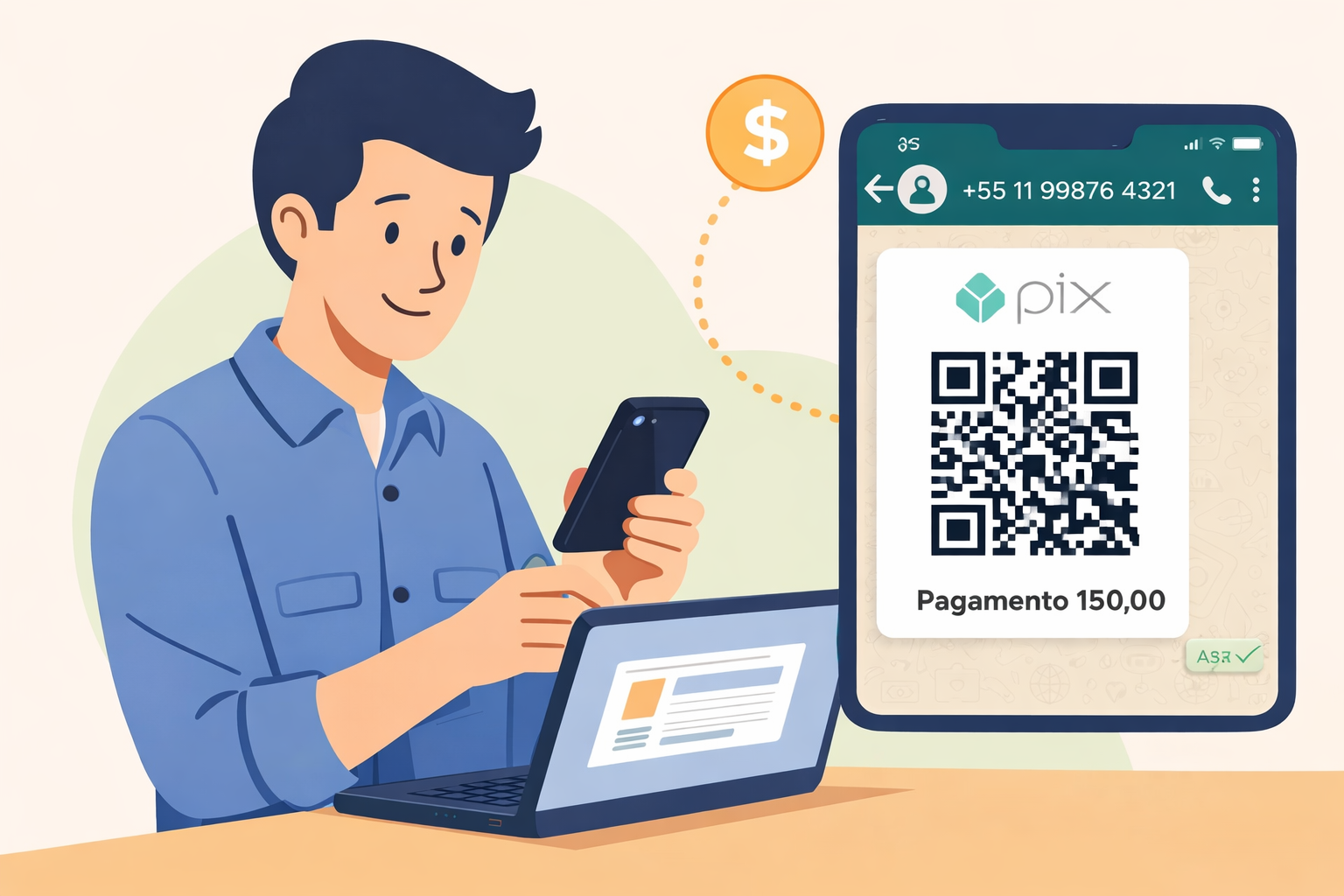 Cobrança de serviço via WhatsApp com QR Code Pix