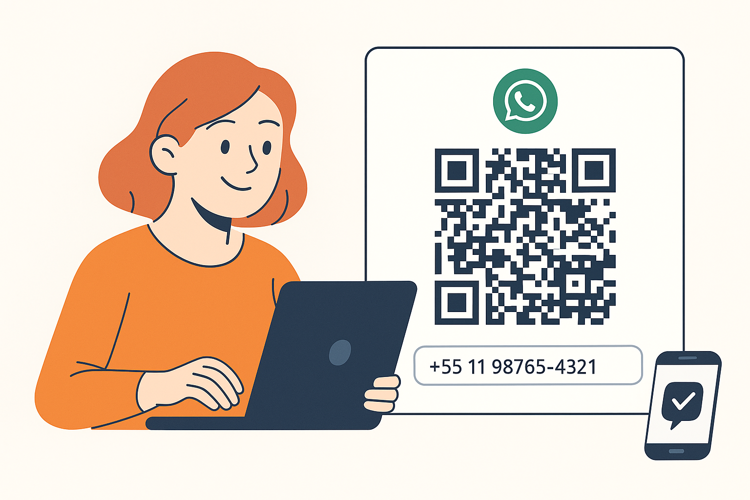 Pessoa apontando o celular para um QR Code de WhatsApp